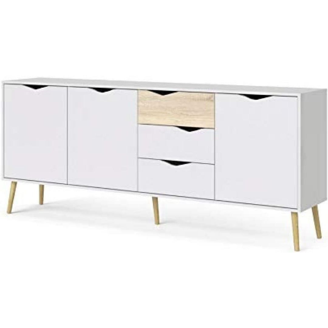 Le charme du rangement avec ce buffet avec tiroirs, avec portes, coloris blanc et noir