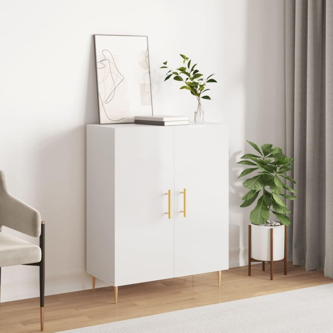 Une touche de caractere, buffet avec portes, aux accents metalliques dans un ton blanc et bois naturel