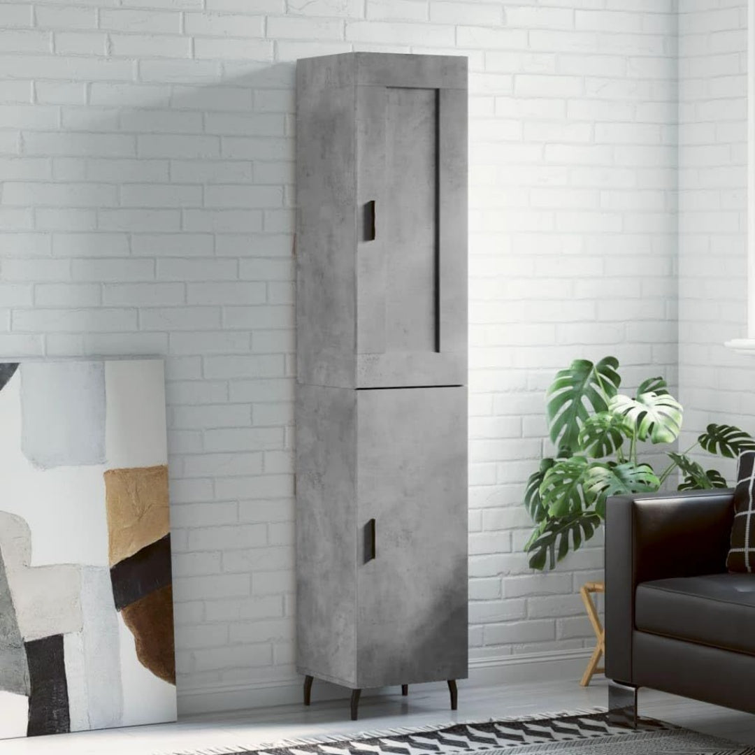 Une silhouette equilibree pour ce buffet avec tiroirs, avec portes, teinte gris et bois naturel