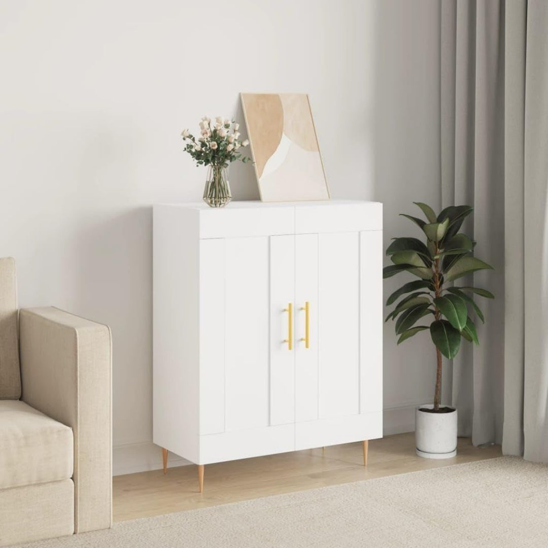 Pour un interieur harmonieux, buffet avec tiroirs, avec portes en finition blanc et bois naturel