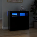 Un espace mieux organise grace a ce buffet a l'aspect bois, finition noir et bois naturel