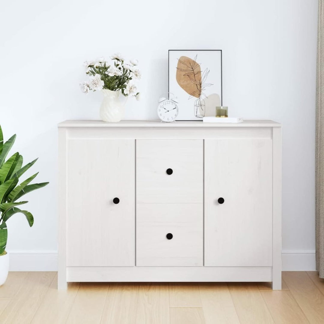 Le charme du rangement avec ce buffet avec tiroirs, avec portes, coloris blanc et naturel