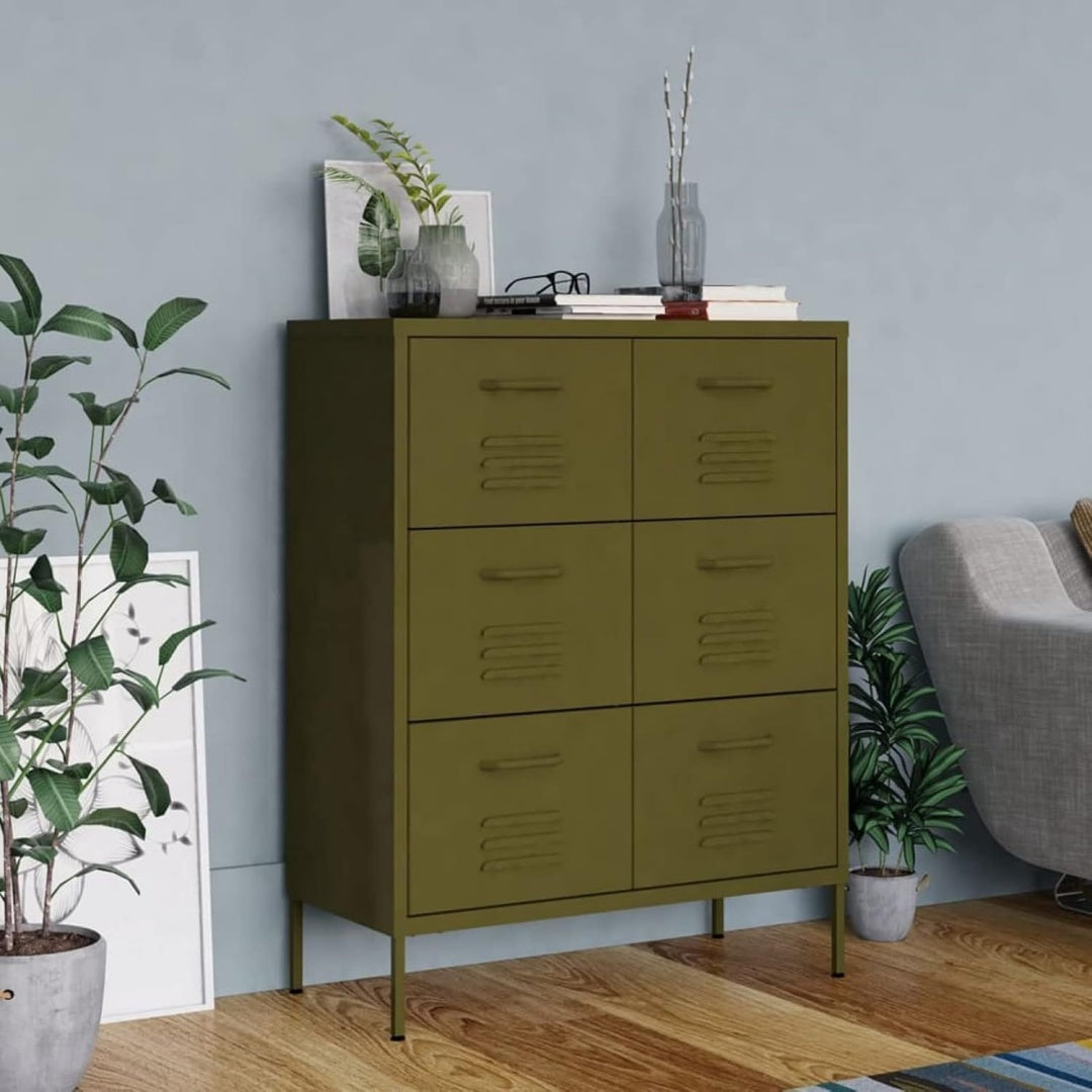 Un espace mieux organise grace a ce commode avec tiroirs, avec portes, finition vert