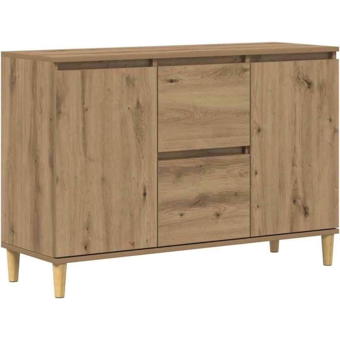 Le charme du rangement avec ce buffet avec tiroirs, avec portes, coloris chene et bois naturel