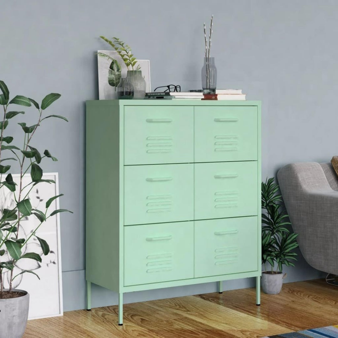 Pour un interieur harmonieux, commode avec tiroirs, avec portes en finition vert