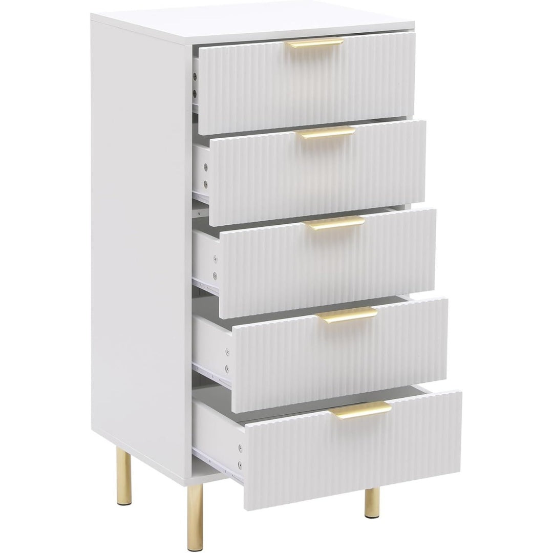 Le charme du rangement avec ce buffet avec tiroirs, coloris blanc et noir