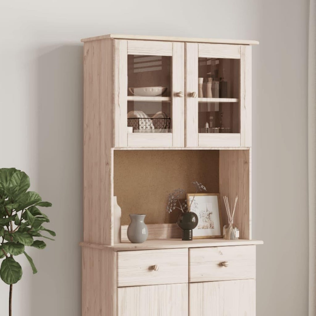 Pour un interieur harmonieux, buffet avec portes, avec etageres en finition naturel et bois naturel