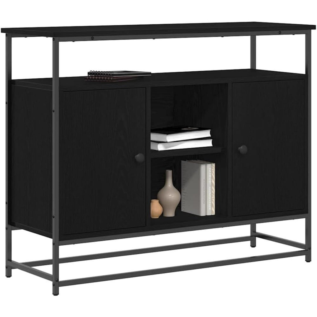 Le charme du rangement avec ce buffet avec portes, avec etageres, coloris noir et chene