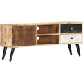 Une silhouette equilibree pour ce buffet a l'aspect bois, teinte bois naturel et vert