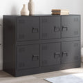 Une silhouette equilibree pour ce buffet avec portes, aux accents metalliques, teinte noir et vert