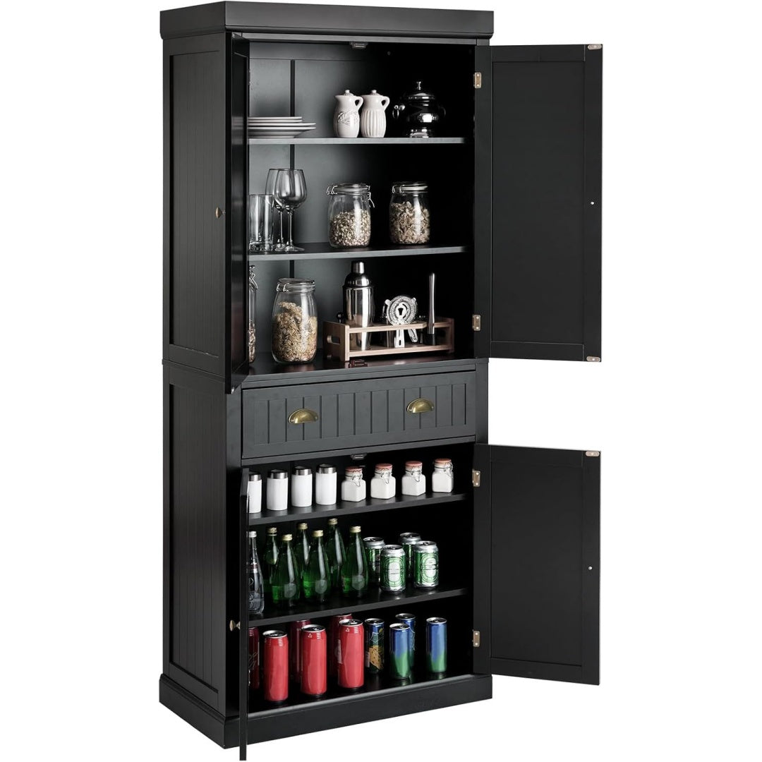 Le charme du rangement avec ce buffet avec tiroirs, avec portes, coloris noir et vert