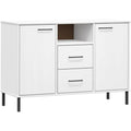 Le charme du rangement avec ce buffet aux accents metalliques, a l'aspect bois, coloris blanc et bois naturel