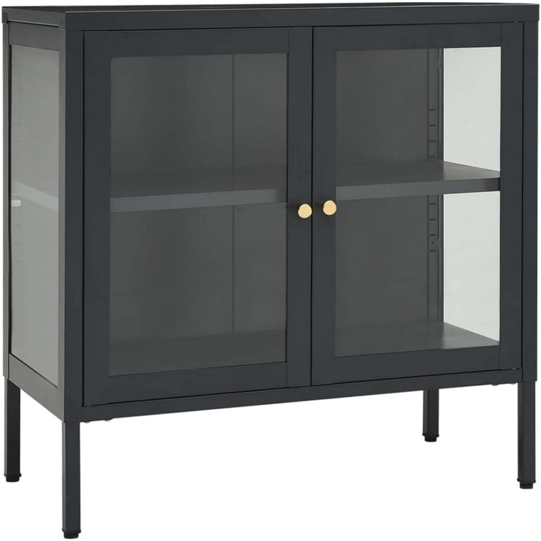 Le charme du rangement avec ce buffet avec portes, avec etageres, coloris anthracite