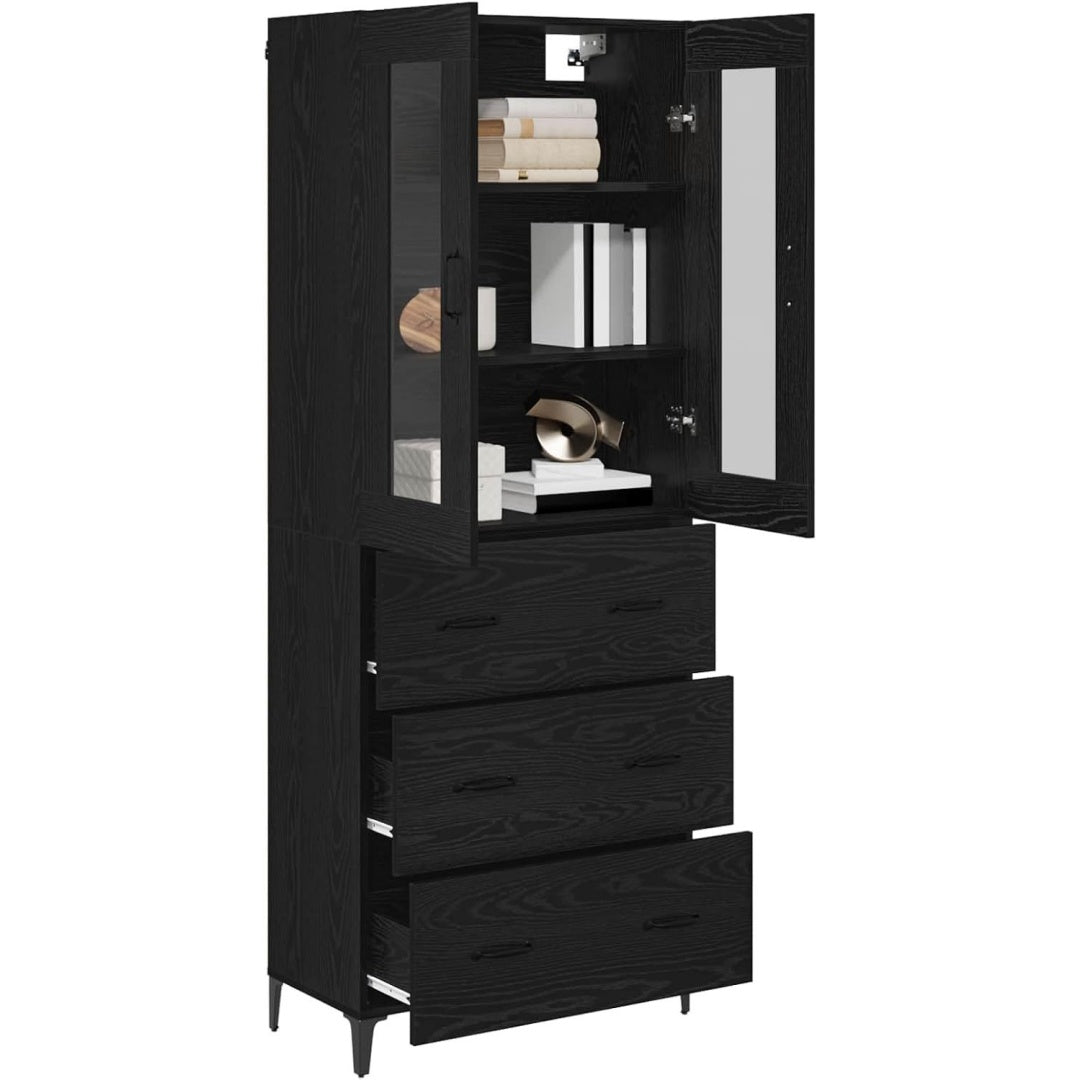 Le charme du rangement avec ce bibliotheque avec portes, avec etageres, coloris noir et chene