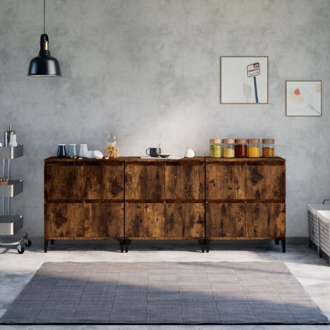 Pour un interieur harmonieux, buffet avec tiroirs, aux accents metalliques en finition chene et bois naturel