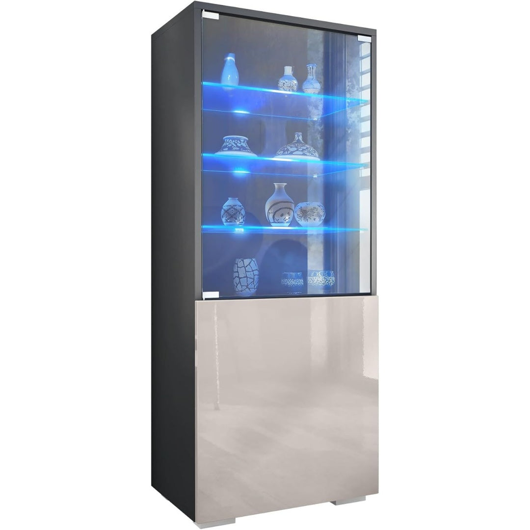 Une silhouette equilibree pour ce bibliotheque avec portes, avec etageres, teinte gris et vert