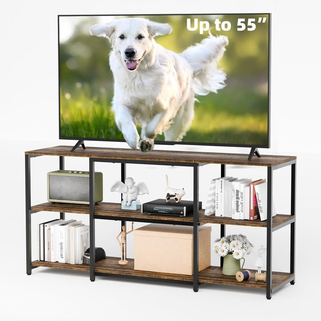 Un espace mieux organise grace a ce buffet avec portes, avec etageres, finition marron et bois naturel