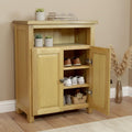 Une touche de caractere, buffet avec portes, a l'aspect bois dans un ton blanc et chene