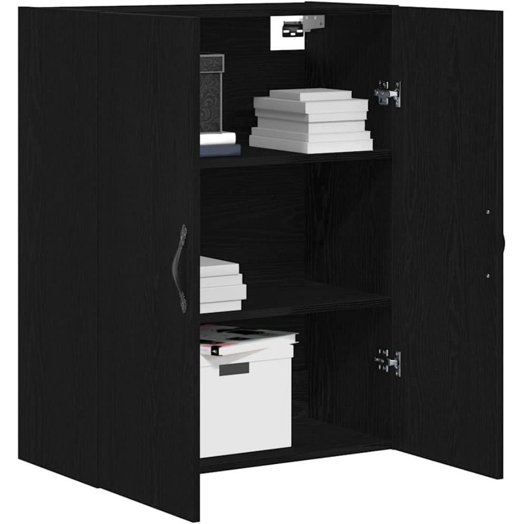 Un espace mieux organise grace a ce armoire avec portes, a l'aspect bois, finition noir et chene