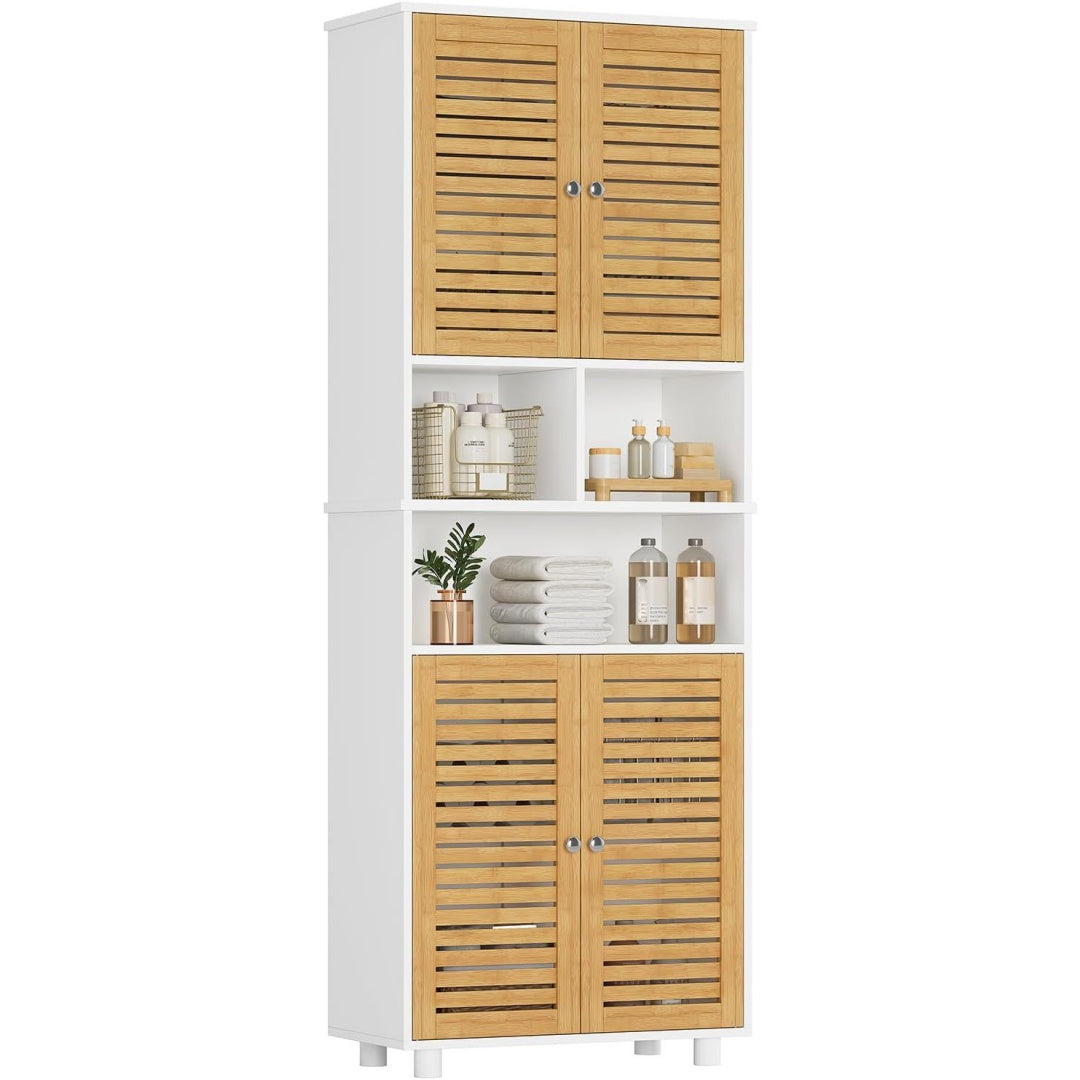 Une touche de caractere, buffet avec portes, avec etageres dans un ton blanc et naturel
