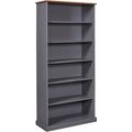 Un espace mieux organise grace a ce buffet avec etageres, a l'aspect bois, finition gris et naturel