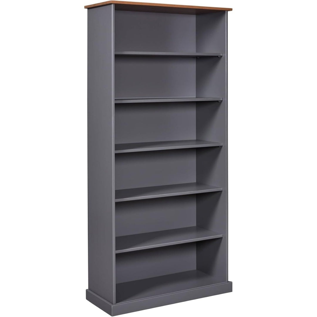 Un espace mieux organise grace a ce buffet avec etageres, a l'aspect bois, finition gris et naturel