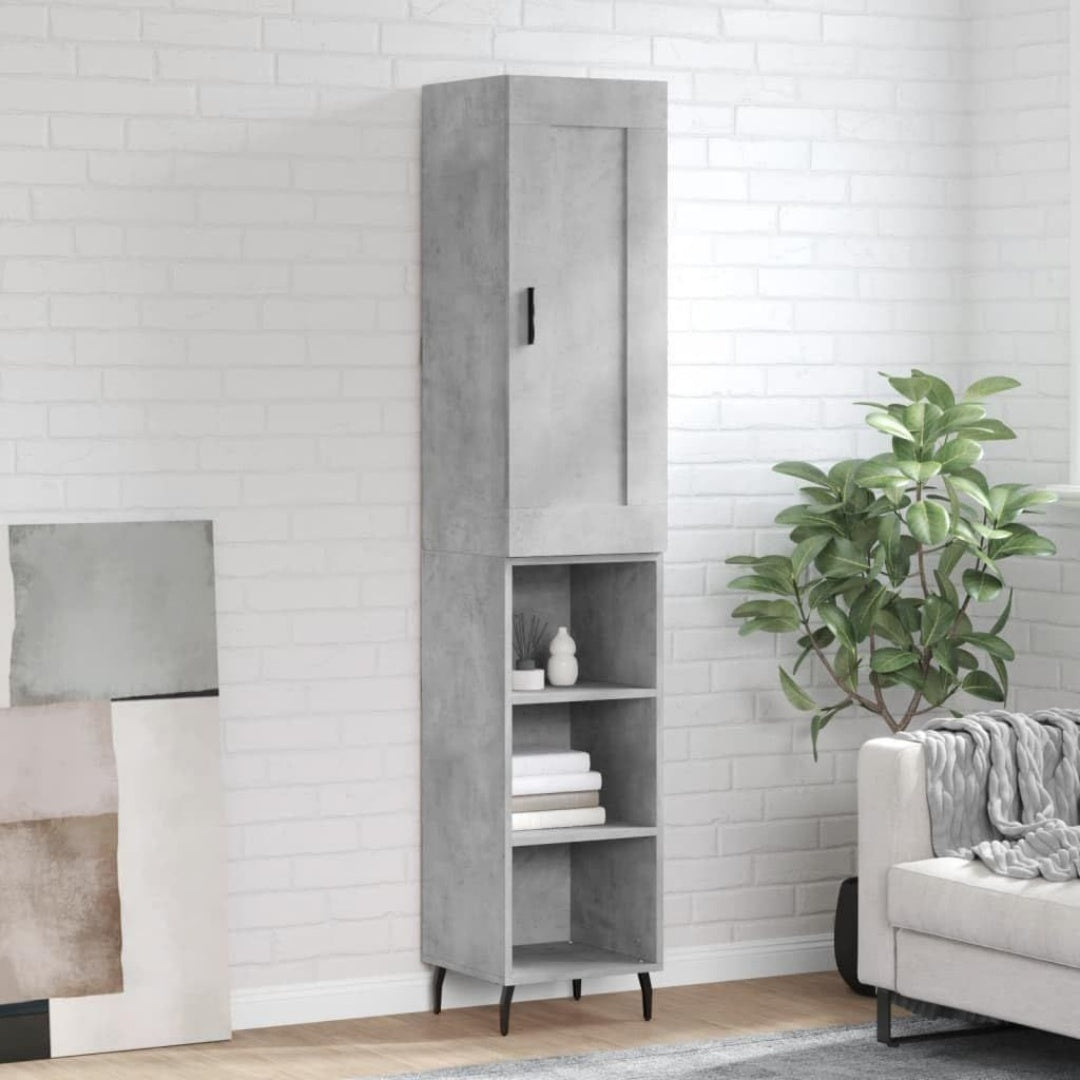 Une touche de caractere, buffet avec portes, aux accents metalliques dans un ton gris et bois naturel