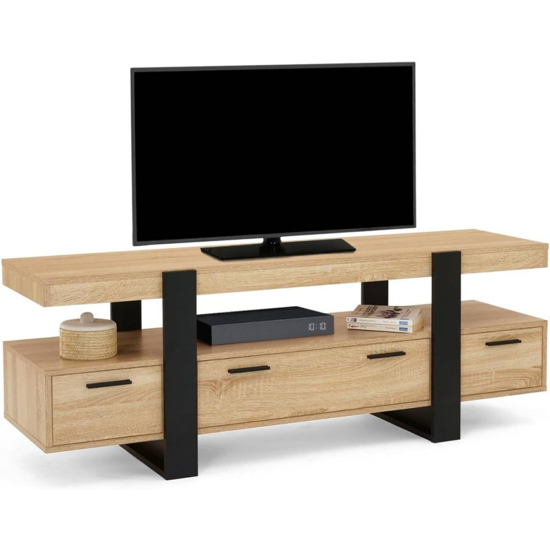 Le charme du rangement avec ce commode avec tiroirs, a l'aspect bois, coloris noir et bois naturel