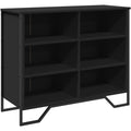 Une silhouette equilibree pour ce buffet avec portes, aux accents metalliques, teinte noir et bois naturel