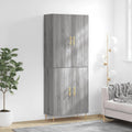 Un espace mieux organise grace a ce buffet avec tiroirs, avec portes, finition gris et bois naturel