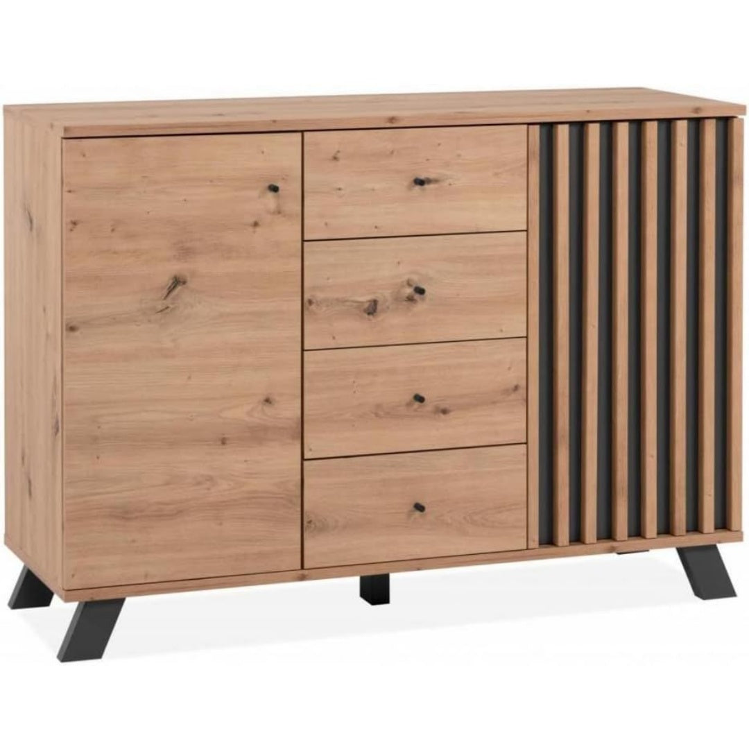 Une touche de caractere, commode avec tiroirs, avec portes dans un ton chene et anthracite