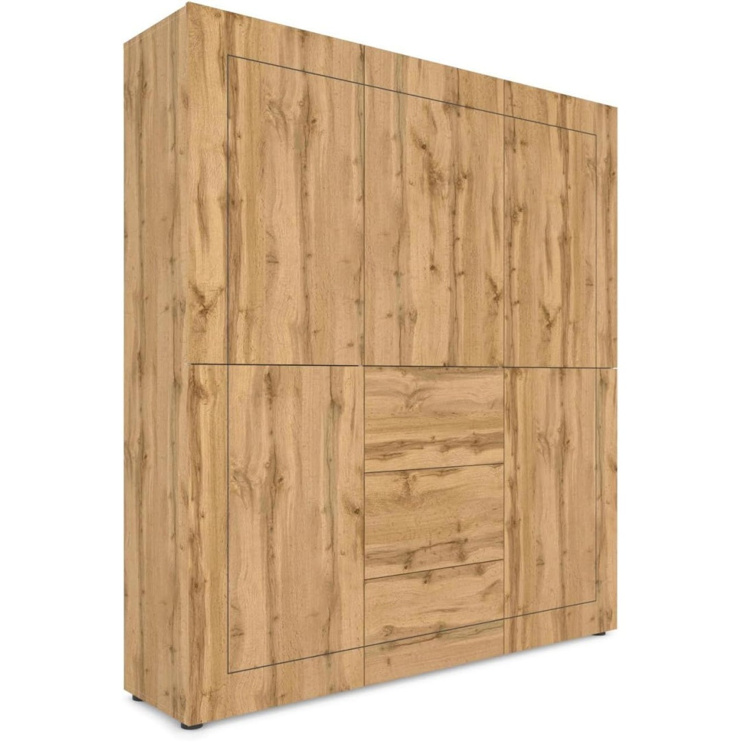 Pour un interieur harmonieux, buffet avec tiroirs, avec portes en finition chene et bois naturel