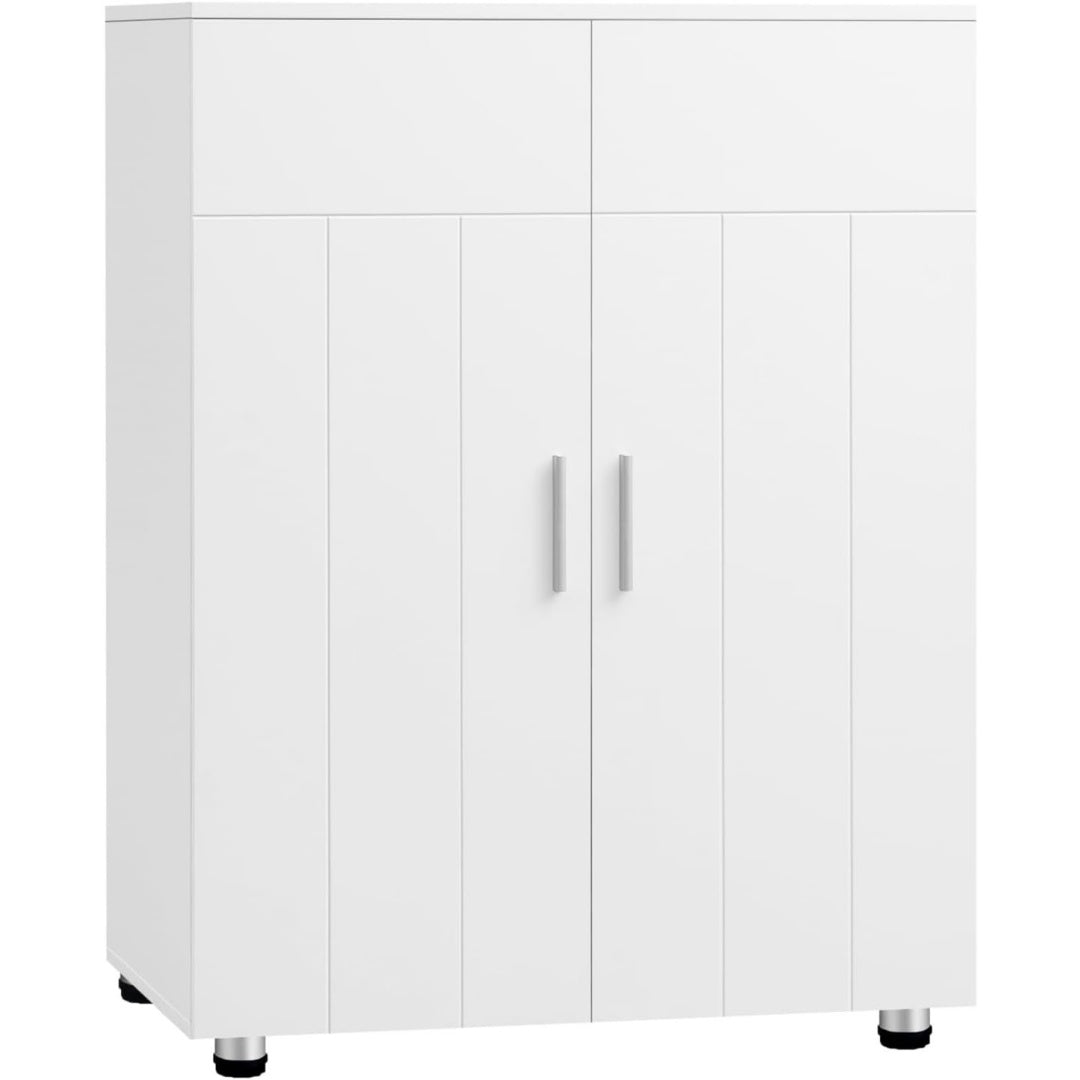 Une silhouette equilibree pour ce bibliotheque avec portes, avec etageres, teinte blanc et vert