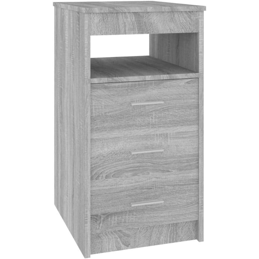 Le charme du rangement avec ce commode avec tiroirs, avec etageres, coloris gris et bois naturel